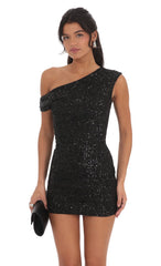 Off Shoulder Sequin Bodycon Dress in Black