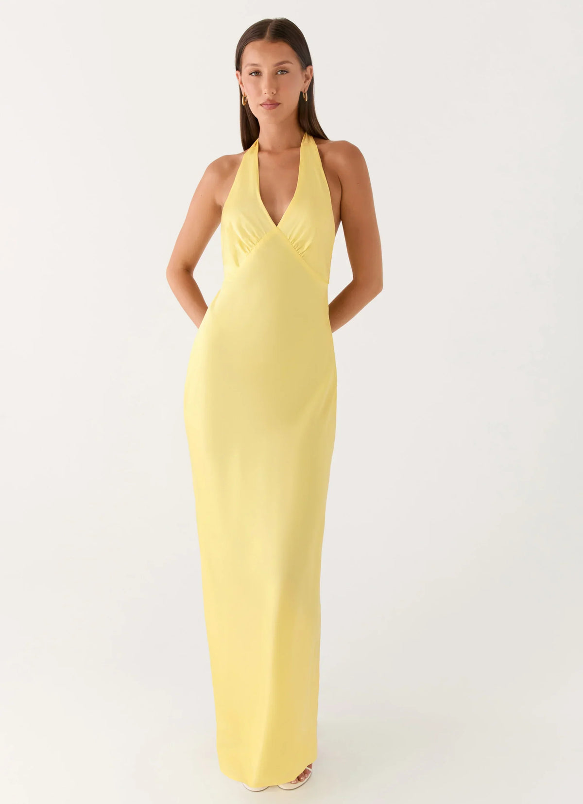 Heavy Hearted Satin Maxi Dress - Lemon