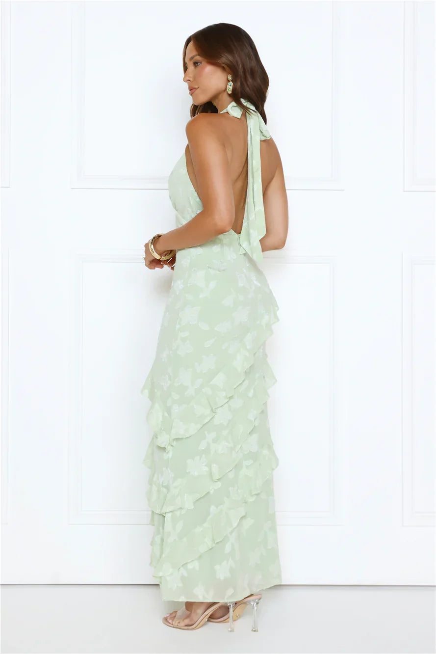 Scarlet Muse Halter Maxi Dress Green
